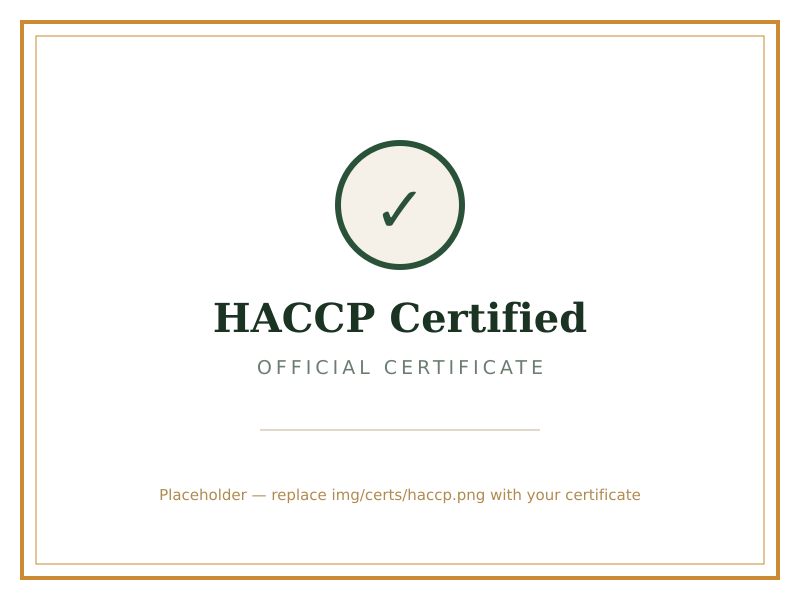 HACCP Certified certificate