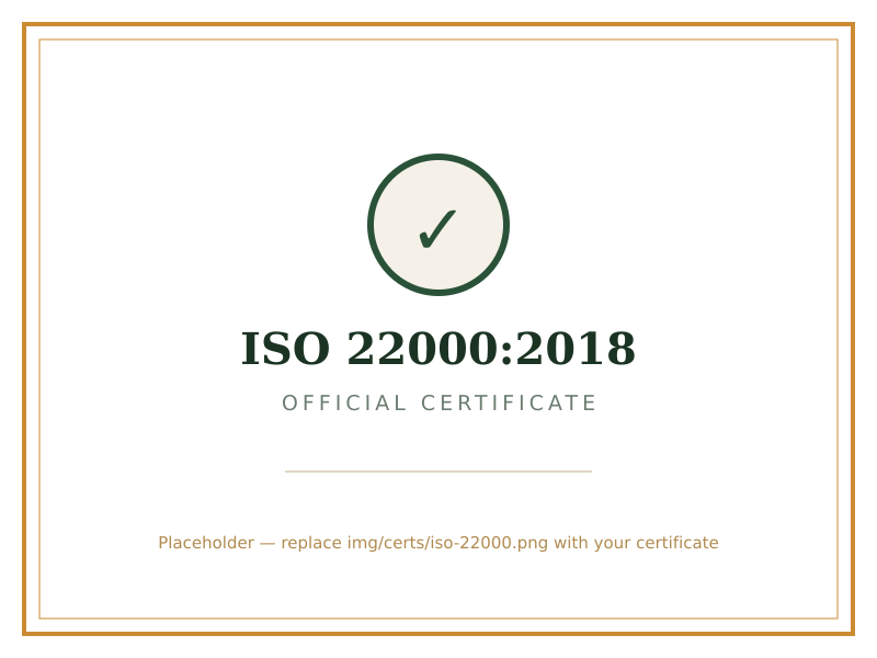 ISO 22000:2018 certificate